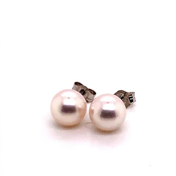 Akoya Pearl Stud Earrings 14k White Gold 6.95 mm Certified $599 015867 - Picture 11 of 12
